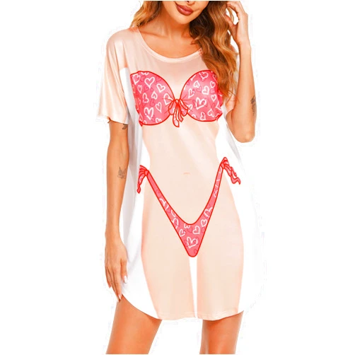 Ekouaer Women's Bikini Shirt Cover Up Short Sleeve Cute Bikini Print Cover-Up Baggy T Shirt Dress Fun Wear