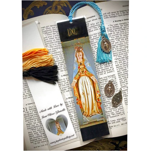 JWPhotography Gallery The Blessed Mother Sacred Virgin Mary Religious Statue at Sacre Coeur, Montmartre Paris, France Europe Fine Art Photography Photo Laminated Handmade Catholic Bookmark w/Holy Mary Mother of God Medal