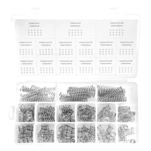 CREEYA 225Pcs Small Compression Spring Assortment, 15 Different Sizes, Wire Diameter 0.6mm 0.8mm 1mm, Outer Diameter 8mm 9mm 9.5mm, Length 10mm 20mm 50mm for Repair Replacement