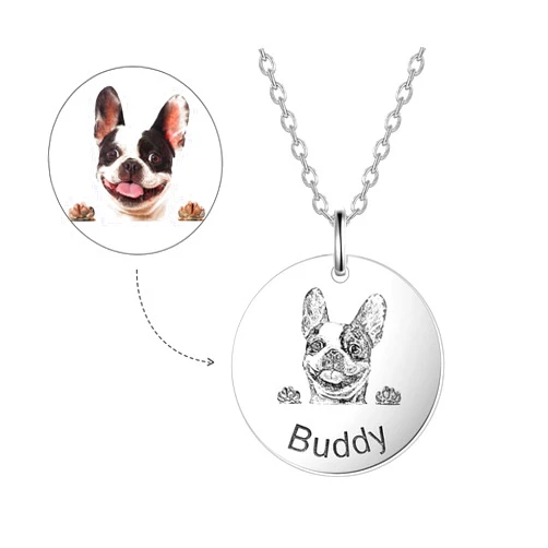 DOMYSELF Personalized Pet Photo Portrait Name Necklace for Mother Custom Pet Dog Cat Photo Name Necklace Customized Dog Cat Photo Portrait Engraved Name Pendant Necklace for Mom