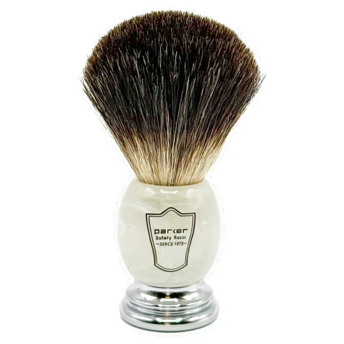 Parker Safety Razor Parker 100% Black Badger Bristle Shaving Brush with Ivory Marbled Handle - Brush Stand Included
