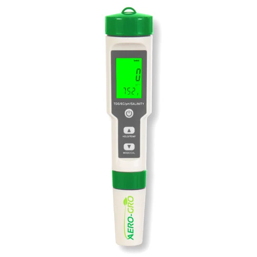Aero-Gro Digital 5-in-1 Meter: 5 Functions: pH, TDS, EC, Salinity%, Salinity ppm, and Temp, IP67 Waterproof, Pen-Type Tester for Hydroponics, Water, Wine, Spas, Aquariums