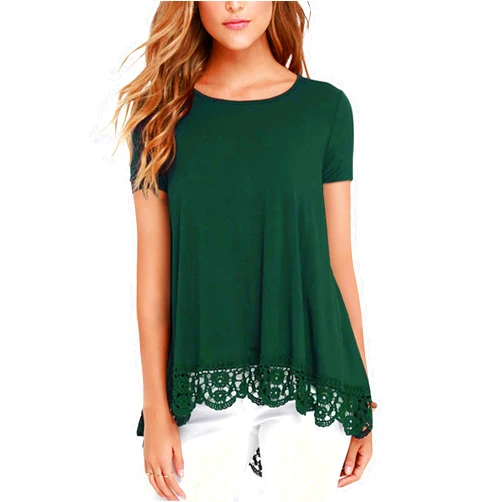 RAGEMALL Women's Tops Short Sleeve Lace Trim O-Neck A-Line Tunic Blouse Tops for Women