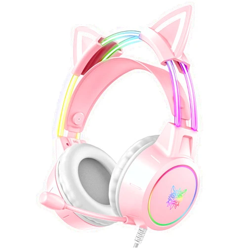 ONITOON Lightweight Gaming Headset with Detachable Cat Ears, RGB Lighting, Wired Over Ear Headphones with Mic for PC, PS4, PS5, Switch, Stereo Surround Sound, Self-Adjusting Headband