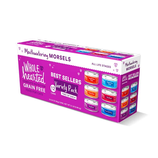 WholeHearted Grain Free Mouthwatering Morsels Wet Cat Food Variety Pack 2.8 oz. Count of 12