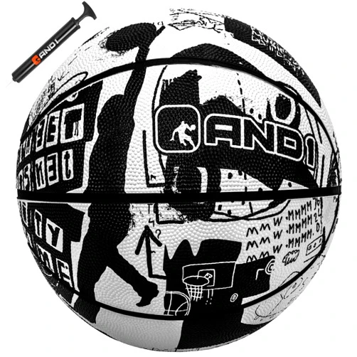 AND1 Street Art 27.5 Basketball : Youth Sized Rubber Streetball for Indoor and Outdoor Use, Deep Channel Construction and Durability, Ideal for Boys and Girls Ages 9-11, Includes 10” Pump