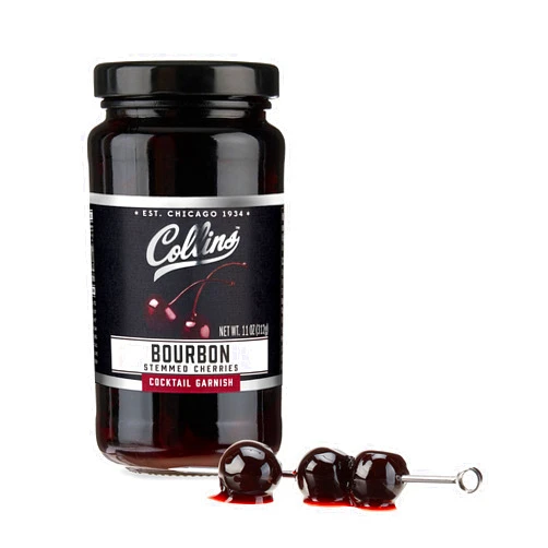 Collins Bourbon Cocktail Cherries - Drinks Garnish for Manhattan or Old Fashioned Cocktails and Desserts, Made with Award Winning Whiskey, 11 Ounce Glass Jar