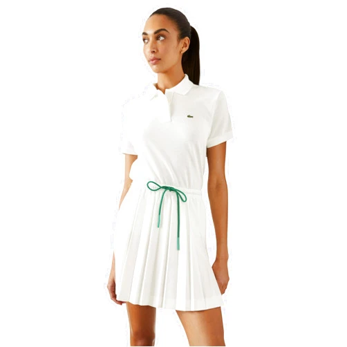 Lacoste Women’s Live Heritage Short Pleated Drawstring Skirt, White, XL (42)