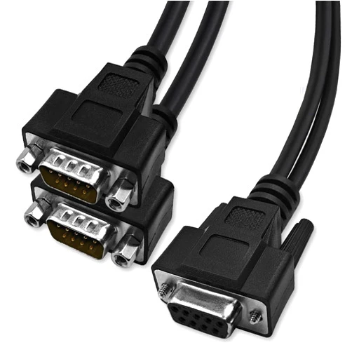 XANHAM DB9 Y Splitter 1.5 Feet 1 Female to 2 Male 9 Pin Straight Through RS232 Serial Cable Splitter, Double Shielded(Metal Braiding&AL-foil), Black, SC902FMM05