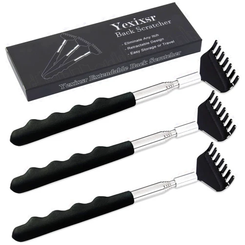 Yexixsr 3 Pack Back Scratcher Extendable Metal Portable Back Scratcher for Men Women Adults, Telescoping Back Massager with Rubber Handles, Stocking Stuffers Gadgets