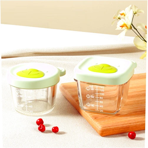 CUAIBB 2 Pack Baby Food Storage Containers, 4.39 & 5.4 oz Glass Baby Food Containers, Leakproof Storage Jars with Breathable Holes Lids, Green - 130 & 160 ML