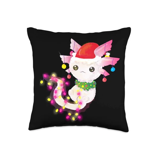 AXOLOTL AMPHIBIAN GIFTS WOMENS MENS KIDS MOM DAD CHRISTMAS LIGHTS AXOLOTL AMPHIBIAN TREE XMAS WOMEN MEN KIDS Throw Pillow