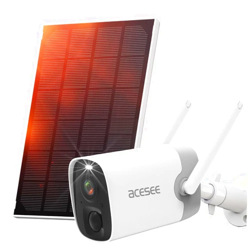 acesee Solar Powered Security Camera Outdoor - 2MP Wireless Camera for Home Security Color Night Vision 2.4Ghz WiFi Surveillance Cam with Motion Detection 2-Way Audio - White