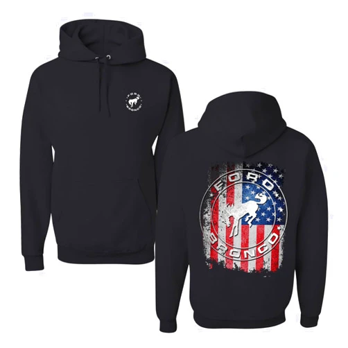 Wild Bobby US Flag Ford Bronco Cars and Trucks Front and Back Unisex Hoodie Sweatshirt