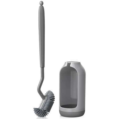 HAMITOR Toilet Bowl Brush Holder Set: Deep Cleaning Silicone Toilet Cleaner Scrubber Under Rim with Curved Bristle for Bathroom Dead Corner Clean - Modern Rv Toilet Decorative Accessories - Gray