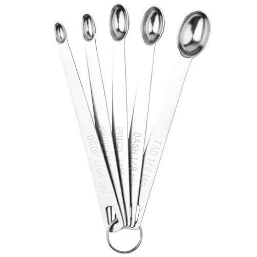 Nstezrne Measuring Spoons Set, Mini Spoon Tiny Spoon, Small spoons for Spice Jars, 1/8, 1/16, 1/32, 1/64 Teaspoon Measuring Spoon, 5 Tiny Mini Measuring Spoons, 18/8 Stainless Steel Measuring Spoons