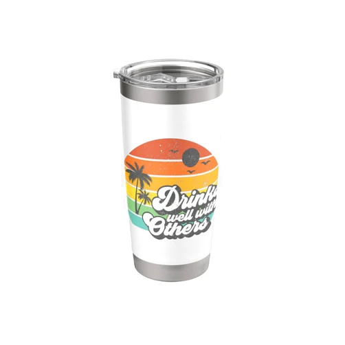 Retro Beach Vacation Summer Quotes Shirts & Gifts Drinks Well With Others Funny Retro Beach Summer Women Gift Stainless Steel Insulated Tumbler
