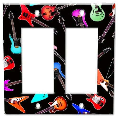 Art Plates - Double Gang Rocker Decorative Metal Wall Plate - Guitars: Electric - Image by Dan Morris - (Made in USA)