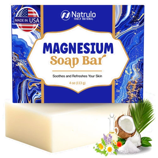 Natrulo Dead Sea Magnesium Soap Bar – Deep Cleansing, Moisturizing Body Soap for Dry Itchy and All Skin Types – Shower Soap Soothes Muscles and Joints – All-Natural Exfoliating Face and Body Wash Made in USA