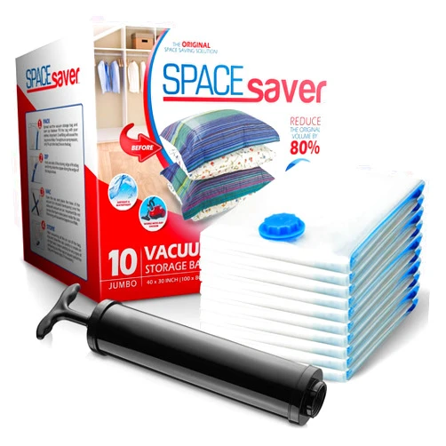Spacesaver Space Bags Vacuum Storage Bags (Jumbo 10pk) Save 80% Clothes Storage Space - Vacuum Bags for Comforters, Blankets, Bedding, Clothing - Compression Seal for Closet Storage. Pump for Travel
