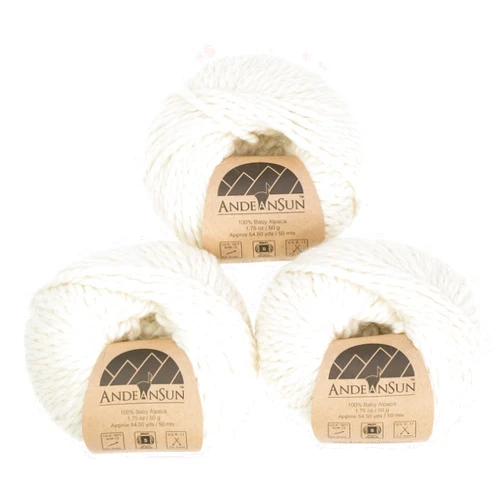 AndeanSun (Set of 3)100% Baby Alpaca Yarn Not Wool [163.5 Yards Total] (Ivory, #5 Bulky)
