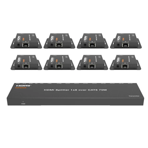 KEQINX 4K 1x8 HDMI Extender Splitter 70m/230ft HDMI Over Ethernet Splitter POC Satellite TV Splitters