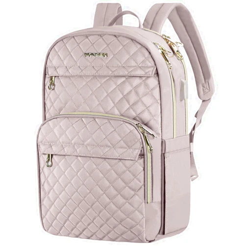 KROSER Laptop Backpack for Women 15.6 Inch Stylish Daypack with USB Charging Port, Water-repellent Nylon Backpack for Travel/Business, Dusty Pink