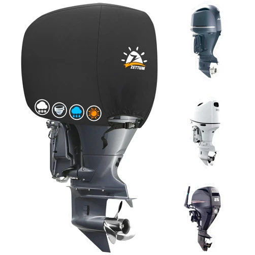 Zettum Outboard Motor Cover, 600D Boat Motor Cover Waterproof & Heavy Duty, Fade-Resistant Boat Engine Cover - Fit for Motor 115-225 HP, Black