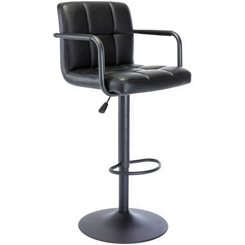 Vogue Furniture Direct Modern PU Leather Square Bar Stool, Adjustable Swivel Barstool with Back and Arms, Airlift Counter Height Chair for Kitchen Dining Pub Cafe, 1 Chair (Black, Black Base)