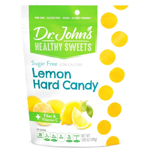 Dr. John's Healthy Sweets Lemon Hard Candy with Zero Sugar, Dye-Free, Plant Based, Keto Friendly, 24 Count, 3.85oz Bag