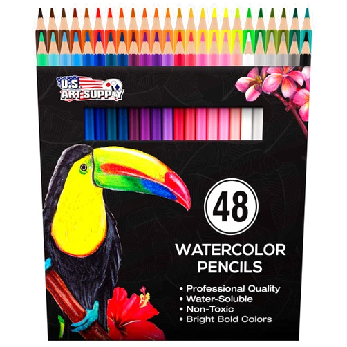 U.S. Art Supply 48 Piece Watercolor Artist Grade Water Soluble Colored Pencil Set, Full Sized 7 Inch Pencil Length