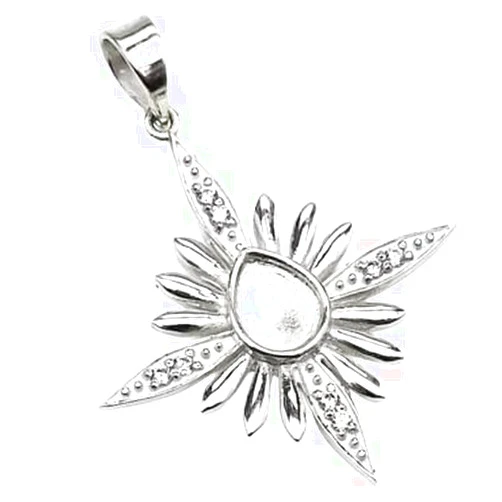 Handmade 925 Sterling Silver Pendant Pear Shape Bezel For Resin Work With CZ Gemstones, Solid 925 Sterling Silver Star Pendant With 925 Stamped