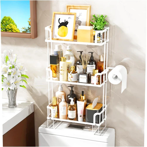 GUIBUKEYAN Bathroom Organizers and Storage, 3-Tier Over Toilet Storage, Bathroom Storage with Toilet Paper Holder, Wall Mounted Floating Shelves Furniture, Space Saver