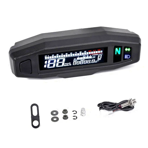 WHALETAIL Universal Motorcycle Speedometer 6 Gear 12000 RPM Km/h MPH Mini LCD VA Screen Digital Motorcycle Speedometer, Odometer, Tachometer