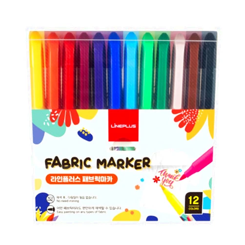 LINEPLUS Fabric Marker Set - Made in Korea | 12 Vibrant Colors for Permanent Fabric Painting & DIY Projects | No Ironing Needed, Fade-Resistant German Ink