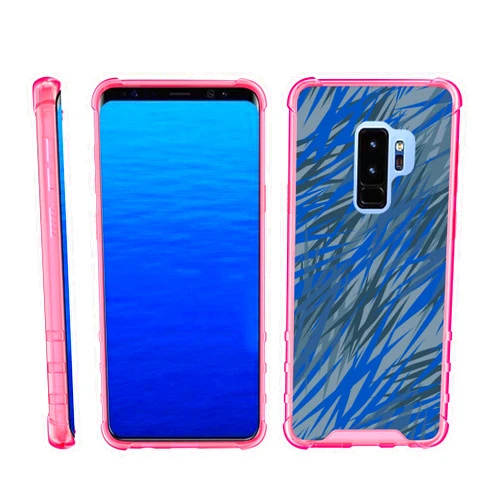 TurtleArmor | Samsung Galaxy S9 Case | G960 [Flexible Armor] Shock Bumper Slim TPU Case Flexible Hard Cover with Pink Edges - Blue Dashes