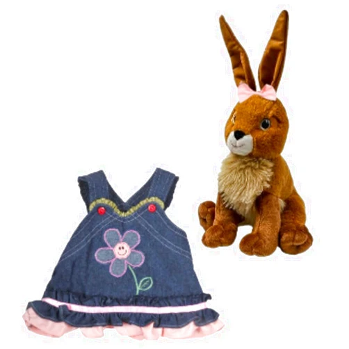 Plush Gear Dressed Jackson The Jackrabbit Stuffed Animal, Summer Denim Dress Removable Frock Outfit Doll Cloth, Summer Fun Stuffed Animal Jackrabbit Soft Toy - 16 Inch