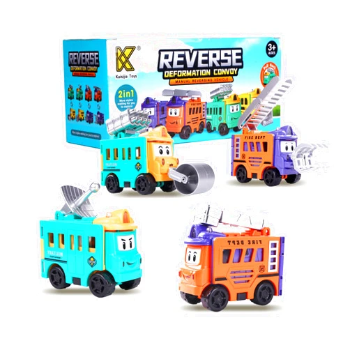 Kimiangel Toy Trucks for Kids 3-5, 4 Pack Pull Back Toy Cars, 2 in 1 Transformer Playmobiles for Children Boy Party Favors, Kids Birthday Gift