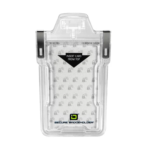 ID Stronghold Identity Stronghold - Secure RFID Badge Holder for 1 Card - Heavy Duty Hard Plastic ID Badge Holder - USA Molded and Assembled - FIPS 201 Approved RFID Blocking Security - Clear