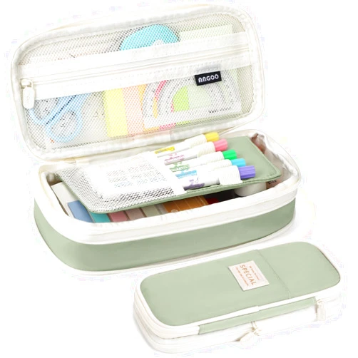 KPX Big Capacity Pencil Pen Case Bag with Zipper Office College School Storage Large Capacity Bag Pouch Holder Box Organizer Colorful (Light Green)