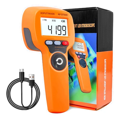 AOPUTTRIVER Digital Handheld Stroboscope, Digital Stroboscope Non Contact Strobe Tachometer with 60-49999 FPM, Rechargeable LED Flash Strobe Speedometer for HVAC Motor Printing Spinning-AP-DT50D