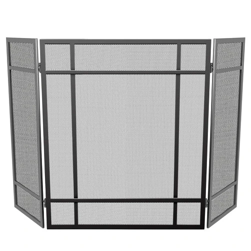 ATiyyo Fireplace Screen with Metal Mesh Foldable 3 Panel Fireplace Cover for Wood Burning Fireplace Wrought Iron Fire Spark Guard Indoor Outdoor (Black)