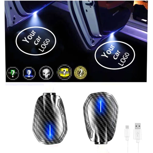 LOWEEY Car Door Lights,2Pcs Car Door LED Logo Projector Lights,Rechargeable Wireless Car Door Step Courtesy Welcome Lights Shadow Ghost Lights Fit for All Cars (Including 6 Pairs Logo Slides)