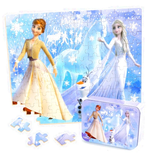 Wieewg Puzzles for Kids Ages 4-8,Kids Puzzles in a Metal Box,Winter Anna and Elsa Princess Puzzles,Children Boys Girls Learning Educational Puzzles Packed in Tin Box,100 Pieces