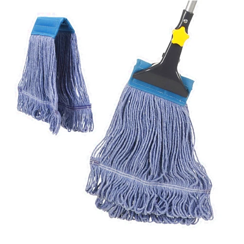 Yocada Looped-End String Wet Mop Heavy Duty Cotton Mop Commercial Industrial Grade Telescopic Iron Pole Jaw Clamp Floor Cleaning 55.1