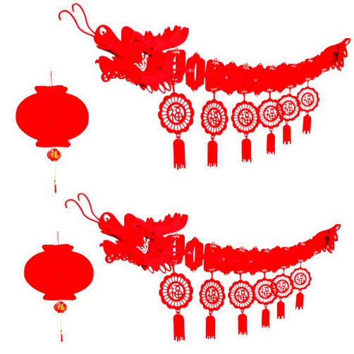 IRmm Chinese New Year Decorations 2026, 2PCS 3D Chinese Dragon Ceiling Decorations and 2PCS Lanterns for Lunar New Year Decorations