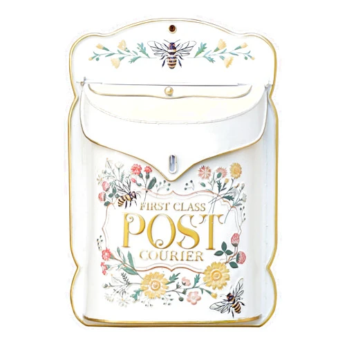 Z² BellaDecor Wall Mount Mailbox for Outside Vintage Mail Boxes for House Outside Metal Door Mailbox Drop Box Antique Style Nostalgic Charm Home Decorative, Flower Pattern, White