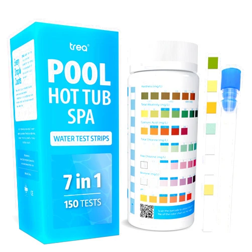 TREA Swimming Pool and SPA Test Strips,Hot Tub Test Strips 7 in 1-150 Accurate Tests for pH, Hardness, Total Chlorine, Total Alkalinity, Cyanuric Acid and Bromine