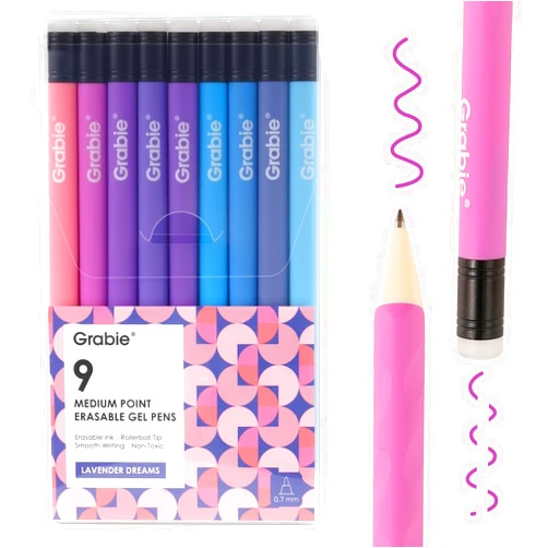 Grabie Erasable Gel Pens, Medium Point 0.7 mm Erasable Pens, Make Mistakes Disappear for Drawing Writing Planner, Pack of 9 Assorted Colors(Lavender Dreams)