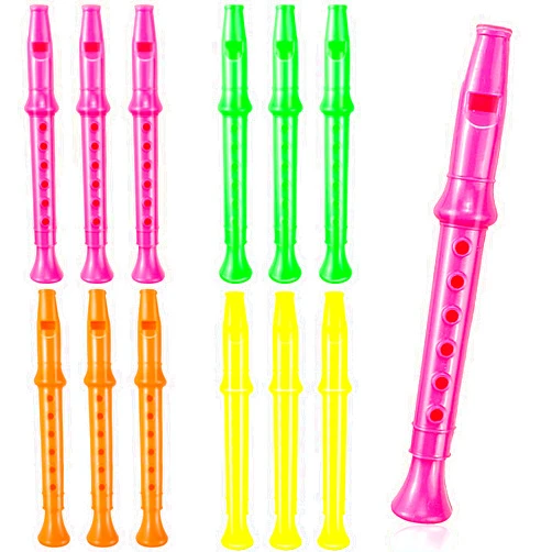 Etmact 5.5 Inches Plastic Recorders - Pack of 12 - Mixed Color Plastic Flute Musical Instruments Toy for Kid Party Favors, Bag Stuffers Gift Musical Instrument Party Favor Bags Party Favors for Kids